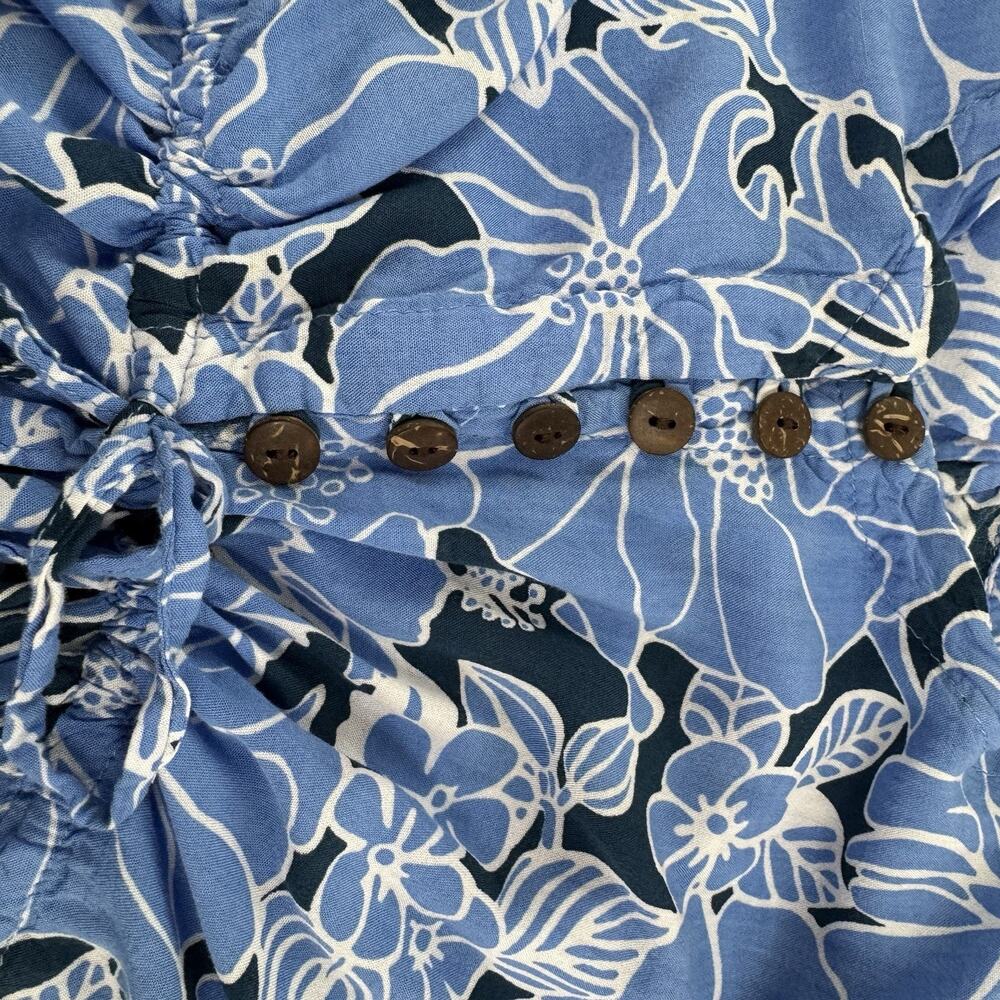 Bali Voile Tropical Dress Floral Wood Button Tie Waist Medium Beach Resort Wear - Picture 7 of 11
